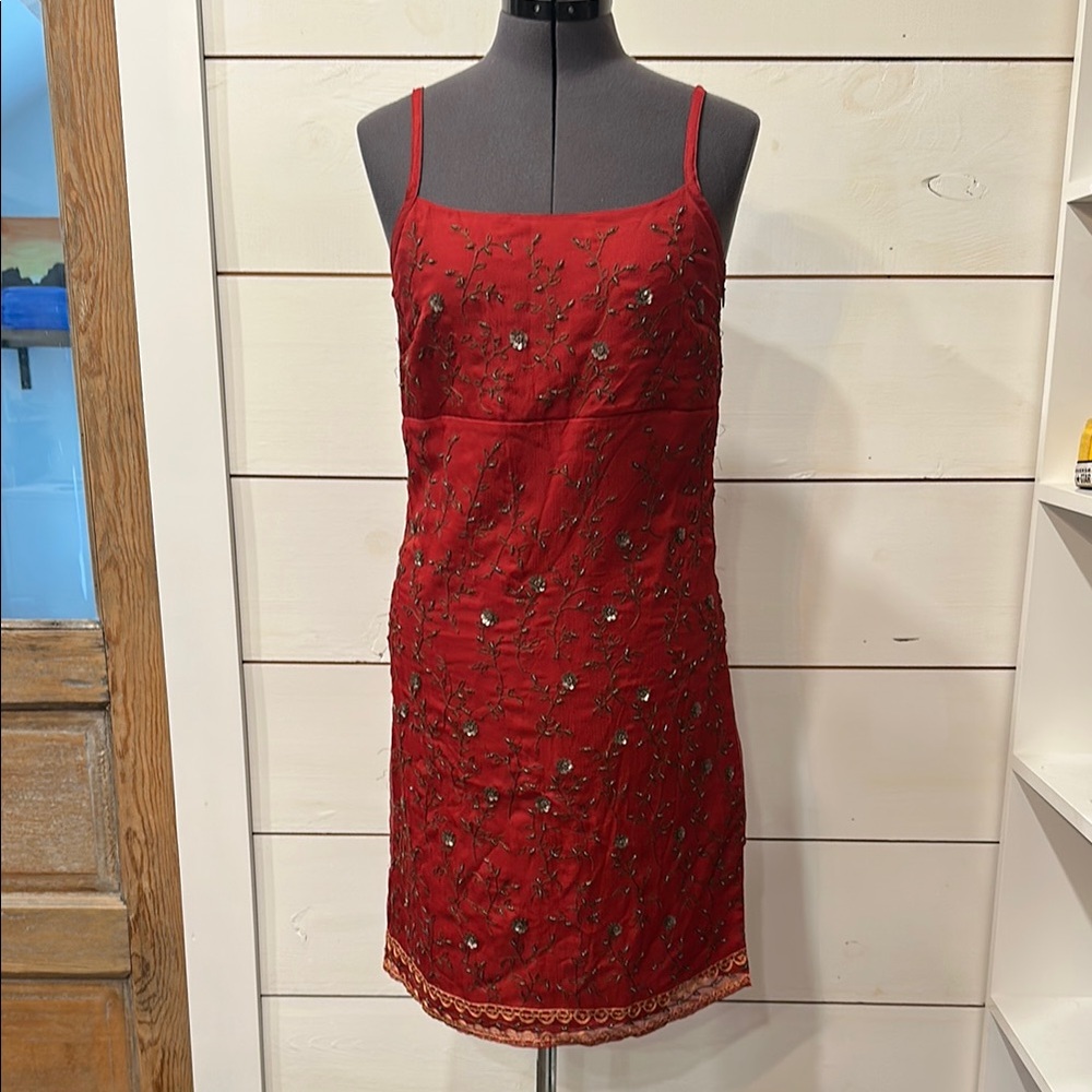 Elegant Red Embroidered Dress